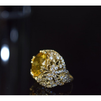 925 Sterling Silver Yellow Alpanite & CZ Ring Size 8 Turkey