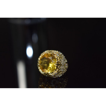 925 Sterling Silver Yellow Alpanite & CZ Ring Size 8 Turkey