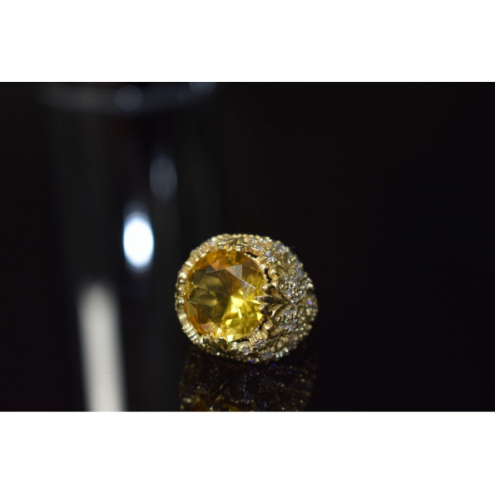 925 Sterling Silver Yellow Alpanite & CZ Ring Size 8 Turkey