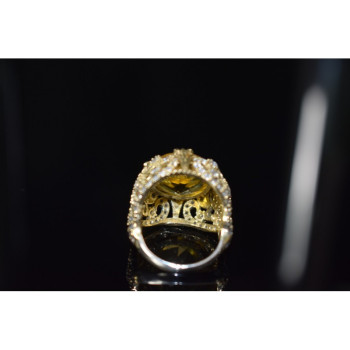 925 Sterling Silver Yellow Alpanite & CZ Ring Size 8 Turkey