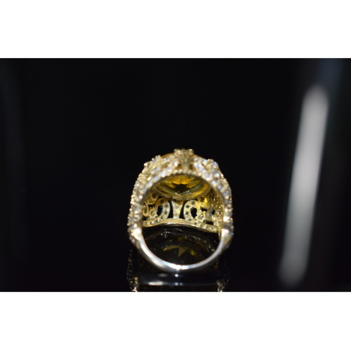 925 Sterling Silver Yellow Alpanite & CZ Ring Size 8 Turkey