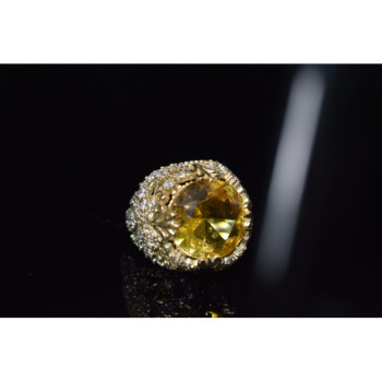 925 Sterling Silver Yellow Alpanite & CZ Ring Size 8 Turkey