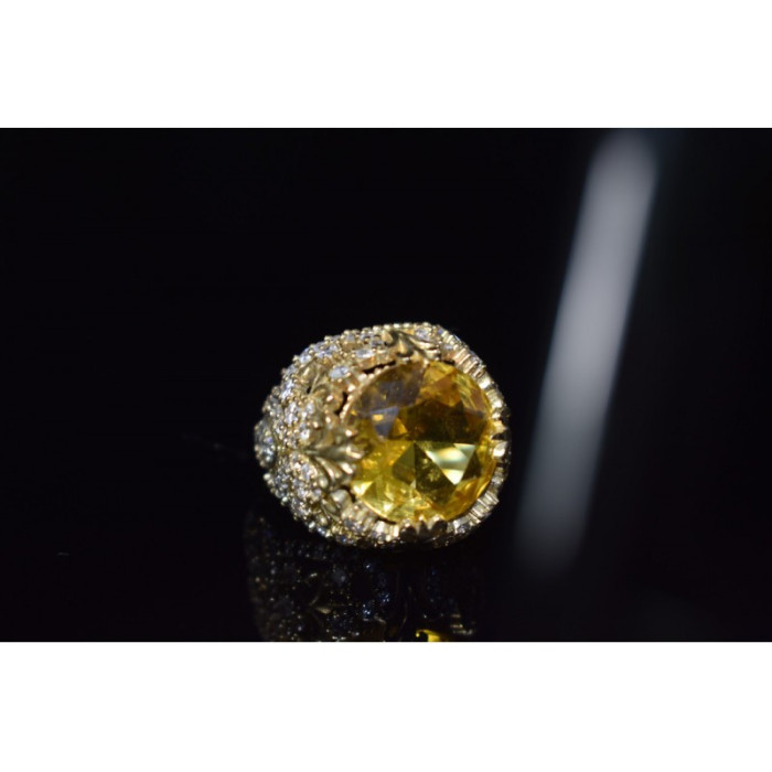 925 Sterling Silver Yellow Alpanite & CZ Ring Size 8 Turkey