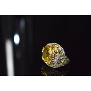 925 Sterling Silver Yellow Alpanite & CZ Ring Size 8 Turkey