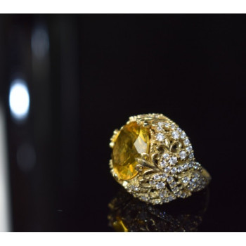 925 Sterling Silver Yellow Alpanite & CZ Ring Size 8 Turkey