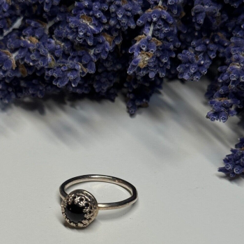 925 Sterling Silver Onyx Ring Size 7.5