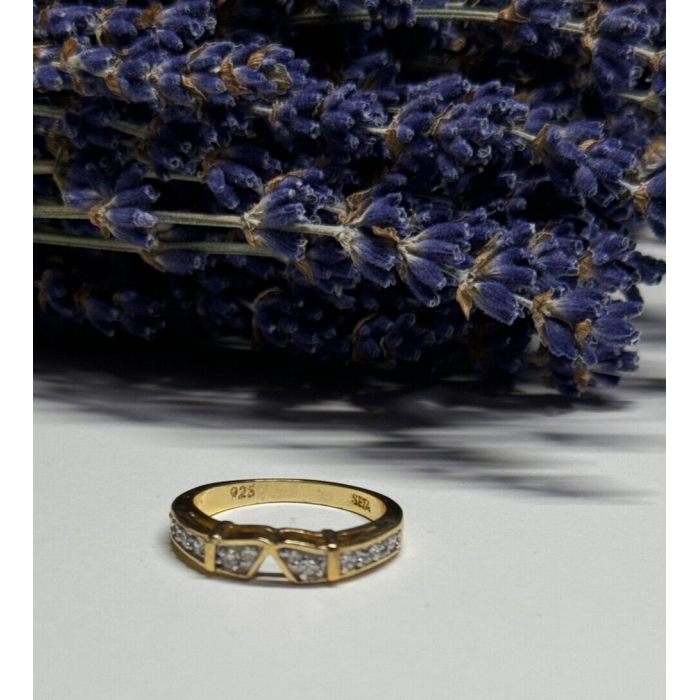 925 Sterling Silver Gold Plated CZ Ring Size 8.5