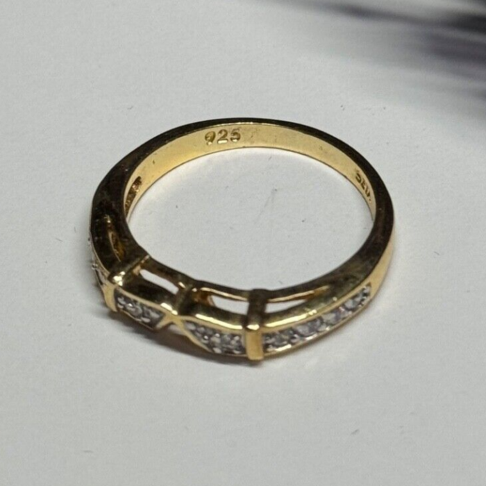 925 Sterling Silver Gold Plated CZ Ring Size 8.5