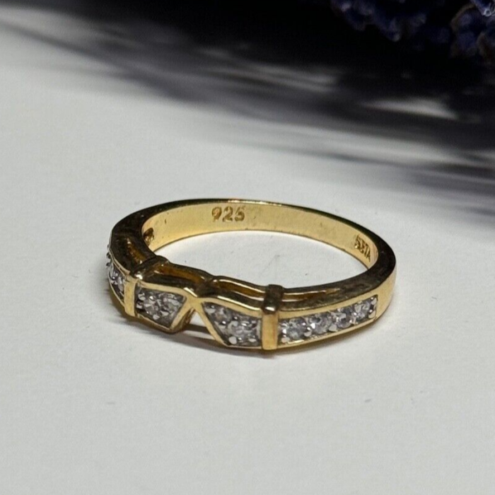 925 Sterling Silver Gold Plated CZ Ring Size 8.5