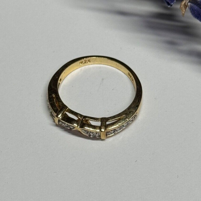 925 Sterling Silver Gold Plated CZ Ring Size 8.5