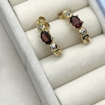 925 Sterling Silver Gold Plated Almandine Stud Earrings