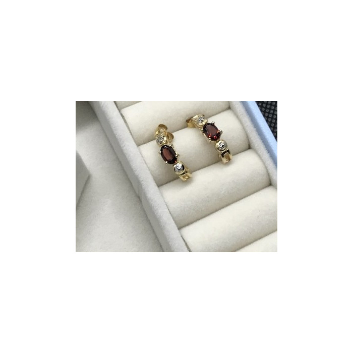 925 Sterling Silver Gold Plated Almandine Stud Earrings