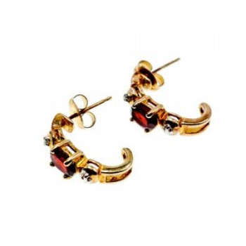 925 Sterling Silver Gold Plated Almandine Stud Earrings