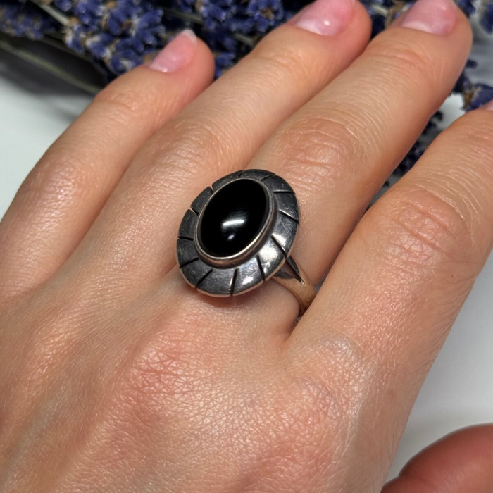 925 Sterling Silver Onyx Ring Size 8.5