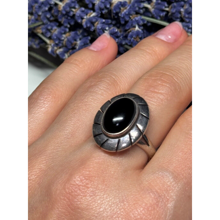 925 Sterling Silver Onyx Ring Size 8.5