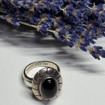 925 Sterling Silver Onyx Ring Size 8.5