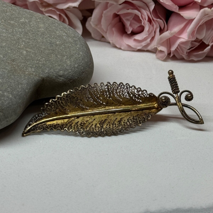 925 Sterling Silver Gold Plated Brooch