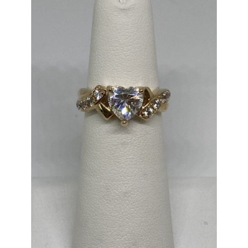 925 Sterling Silver Vermeil Heart CZ Ring Size 4.75