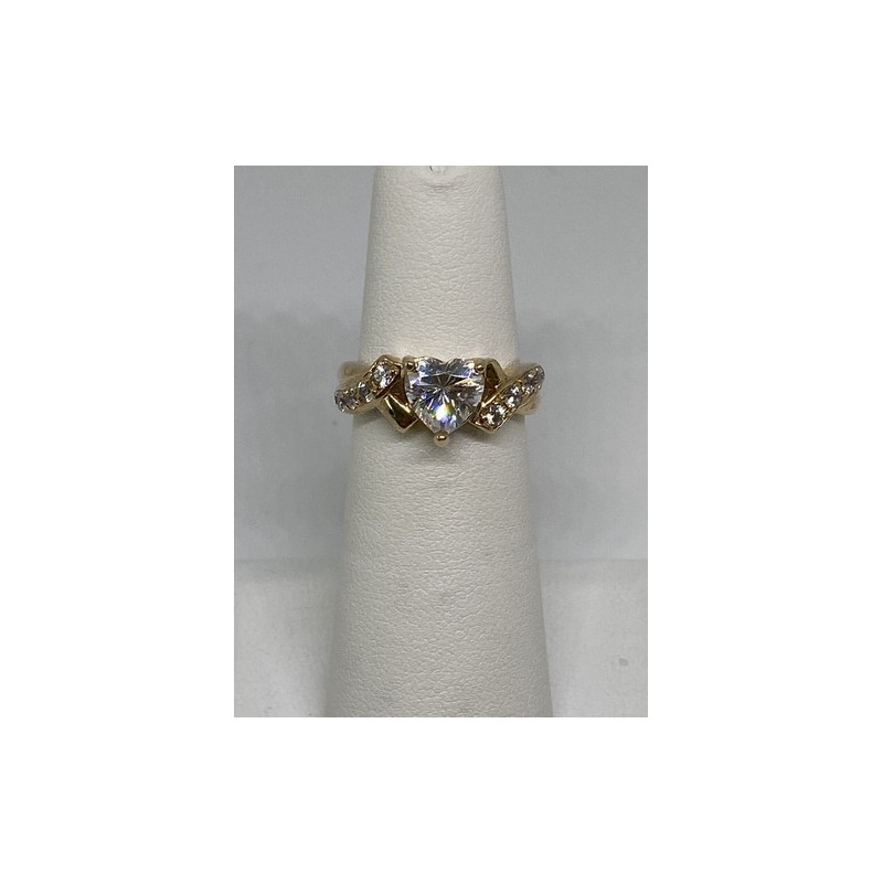 925 Sterling Silver Vermeil Heart CZ Ring Size 4.75