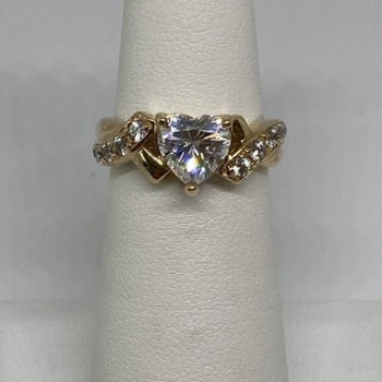 925 Sterling Silver Vermeil Heart CZ Ring Size 4.75