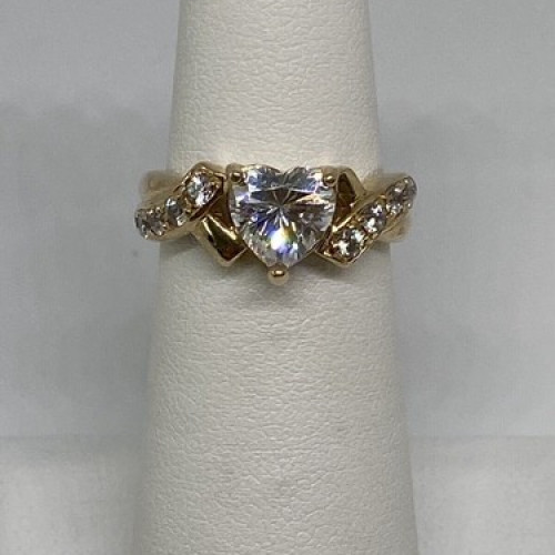 925 Sterling Silver Vermeil Heart CZ Ring Size 4.75