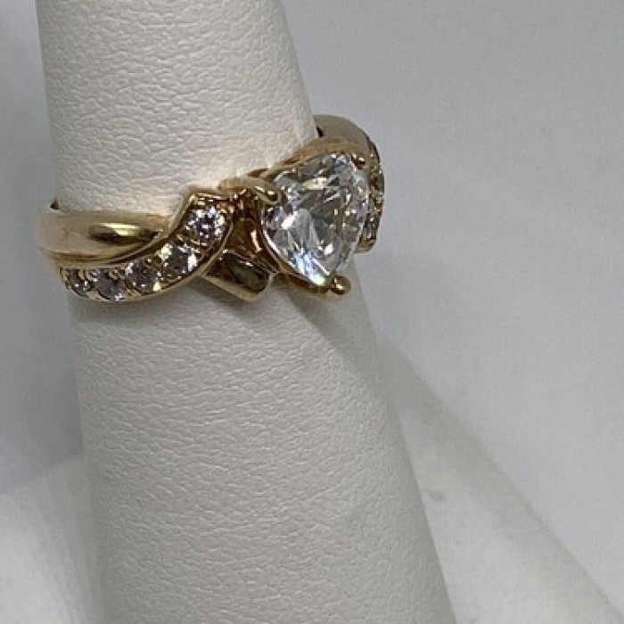 925 Sterling Silver Vermeil Heart CZ Ring Size 4.75