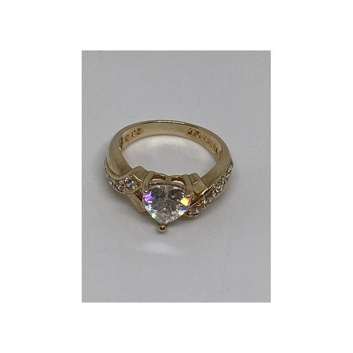 925 Sterling Silver Vermeil Heart CZ Ring Size 4.75