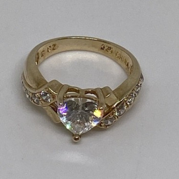 925 Sterling Silver Vermeil Heart CZ Ring Size 4.75
