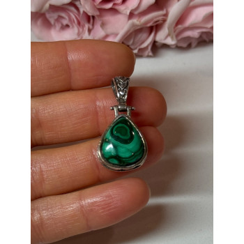 925 Sterling Silver Green Agate Pendant Length 1.4 Inch