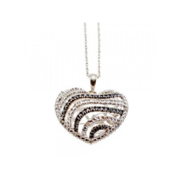 925 Sterling Silver White & Black CZ Heart Chain With Pendant