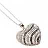 925 Sterling Silver White & Black CZ Heart Chain With Pendant