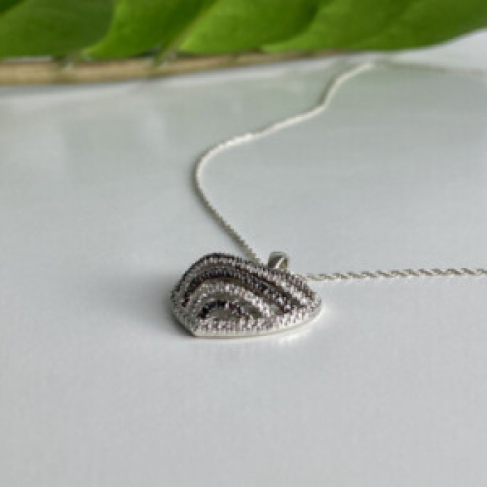 925 Sterling Silver White & Black CZ Heart Chain With Pendant