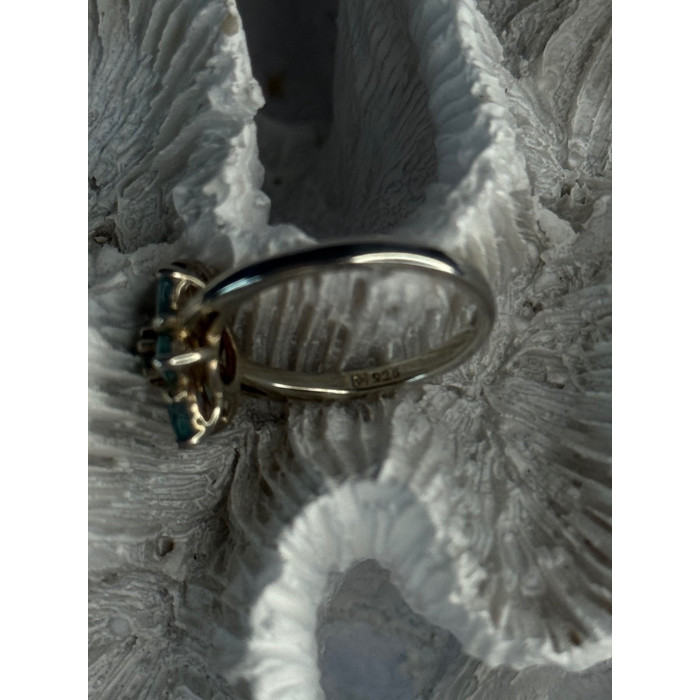 925 Sterling Silver Aquamarine Flower Ring Size 7