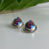 Vintage 925 Sterling Silver Agate Mosaic Stud Earrings