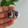 Vintage 925 Sterling Silver Agate Mosaic Stud Earrings