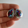 Vintage 925 Sterling Silver Agate Mosaic Stud Earrings