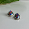 Vintage 925 Sterling Silver Agate Mosaic Stud Earrings
