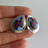 Vintage 925 Sterling Silver Agate Mosaic Stud Earrings