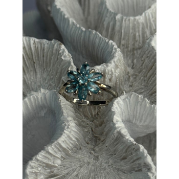 925 Sterling Silver Aquamarine Flower Ring Size 7