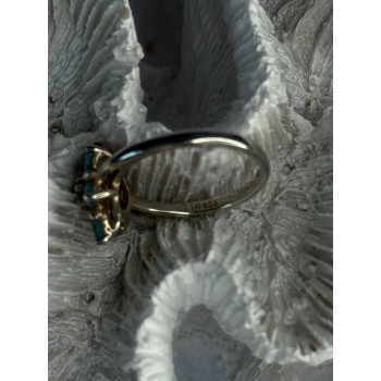 925 Sterling Silver Aquamarine Flower Ring Size 7