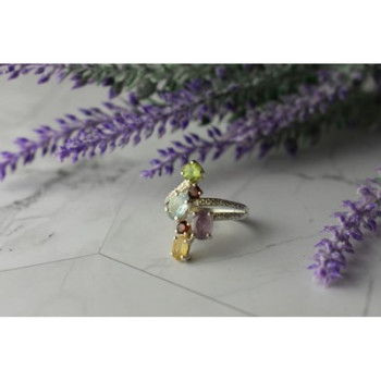 925 Sterling Silver Multi Gemstones Ring Size 8