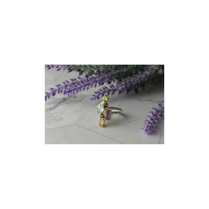 925 Sterling Silver Multi Gemstones Ring Size 8
