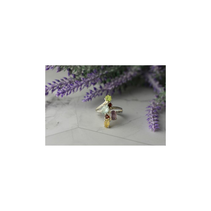 925 Sterling Silver Multi Gemstones Ring Size 8