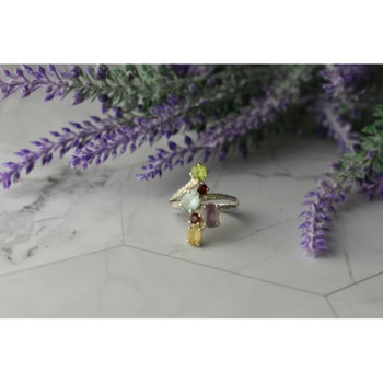 925 Sterling Silver Multi Gemstones Ring Size 8