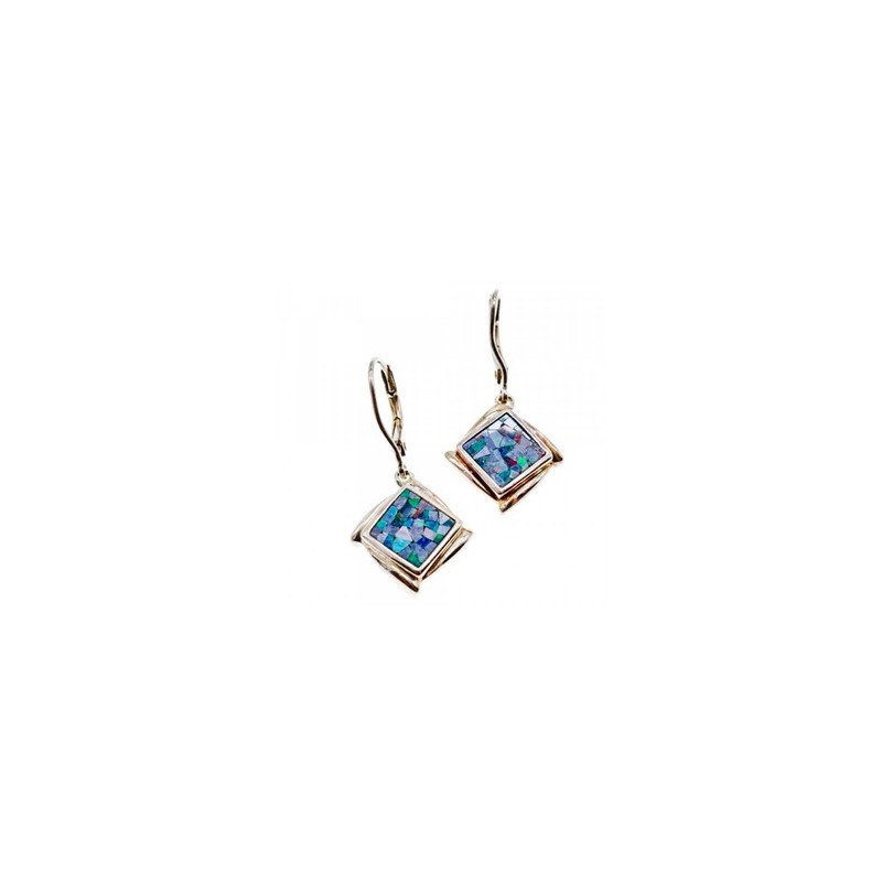 Vintage 925 Sterling Silver Mosaic Opal Earrings