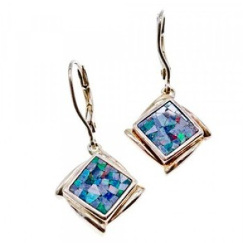 Vintage 925 Sterling Silver Mosaic Opal Earrings