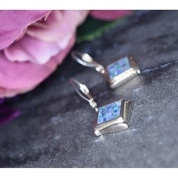 Vintage 925 Sterling Silver Mosaic Opal Earrings