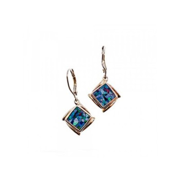 Vintage 925 Sterling Silver Mosaic Opal Earrings