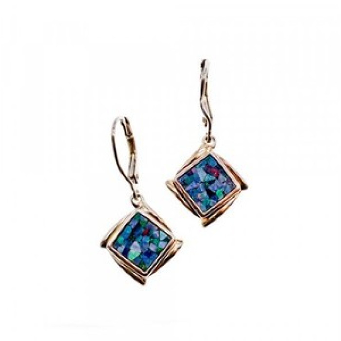 Vintage 925 Sterling Silver Mosaic Opal Earrings