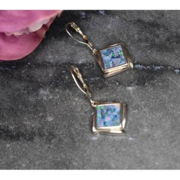 Vintage 925 Sterling Silver Mosaic Opal Earrings